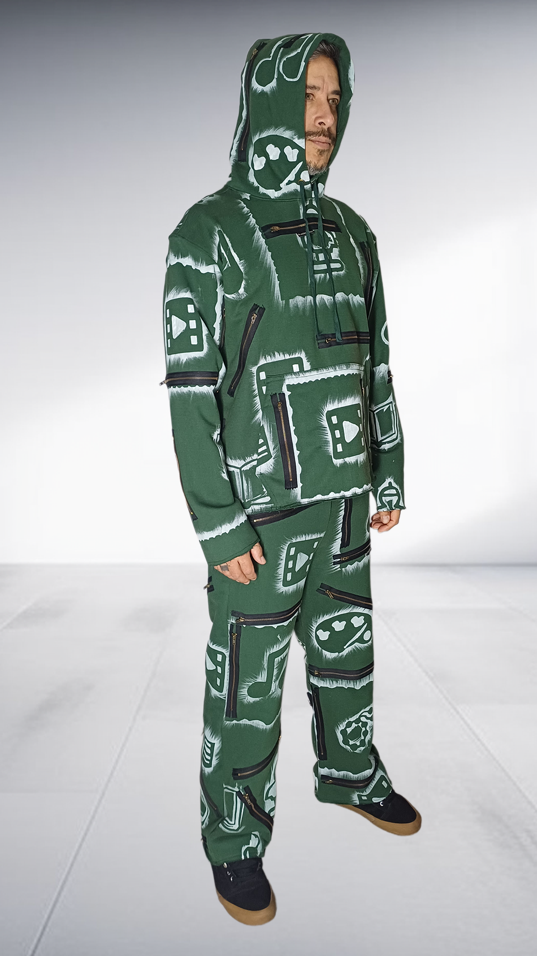 Black Degree African Symbol Print Tracksuit - Forest Green & White