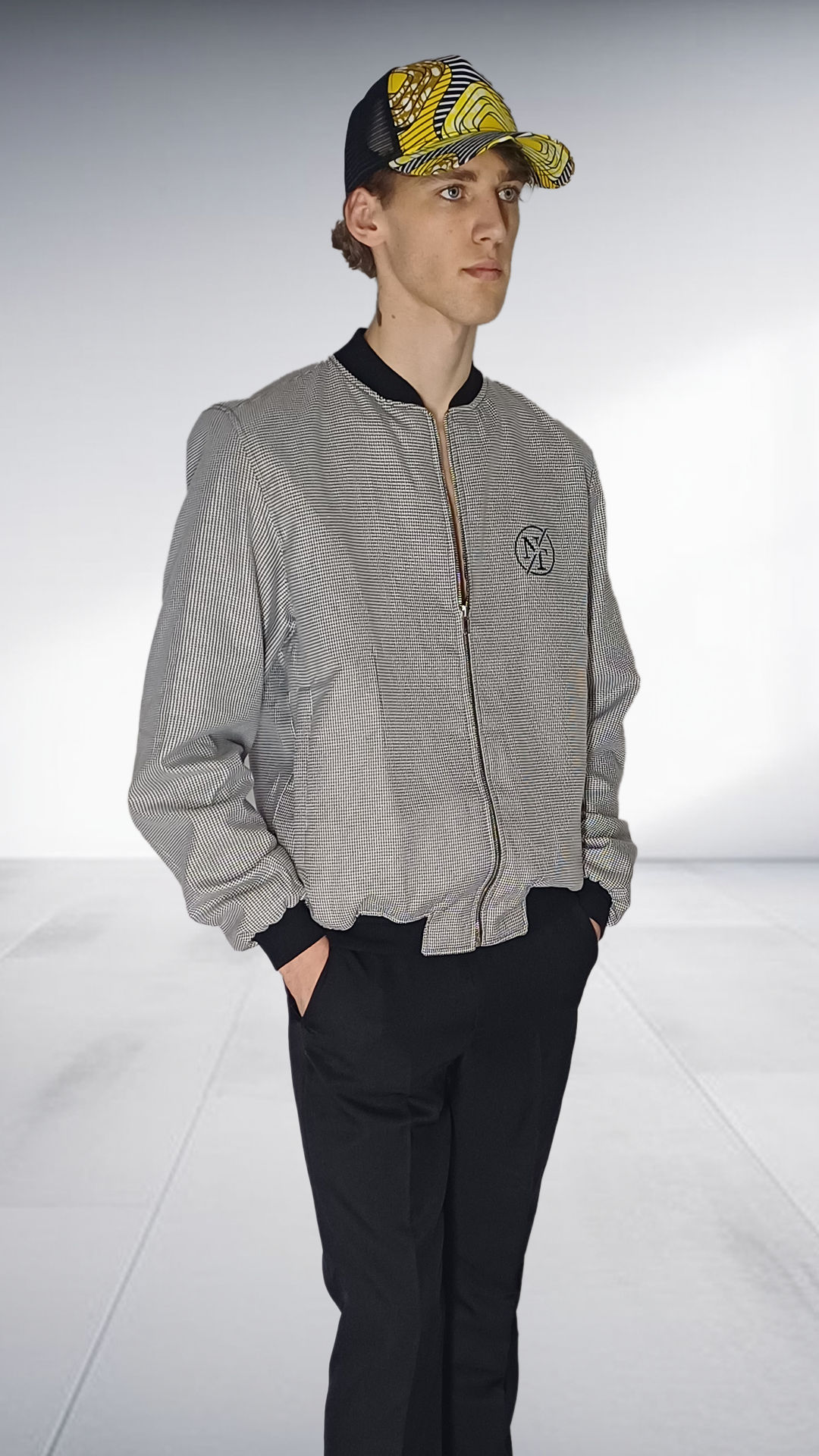 Nivaldo Thierry Houndstooth Bomber Jacket - Grey & Black