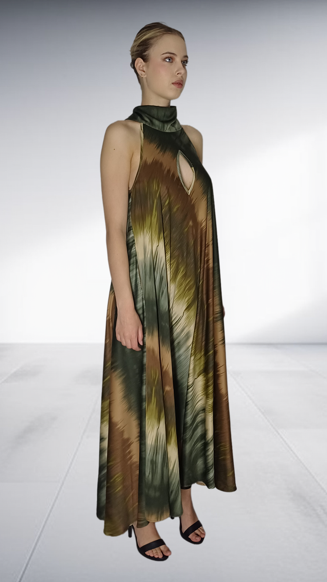 Nina Sedumedi Abstract Print Halter Maxi Dress - Olive & Brown