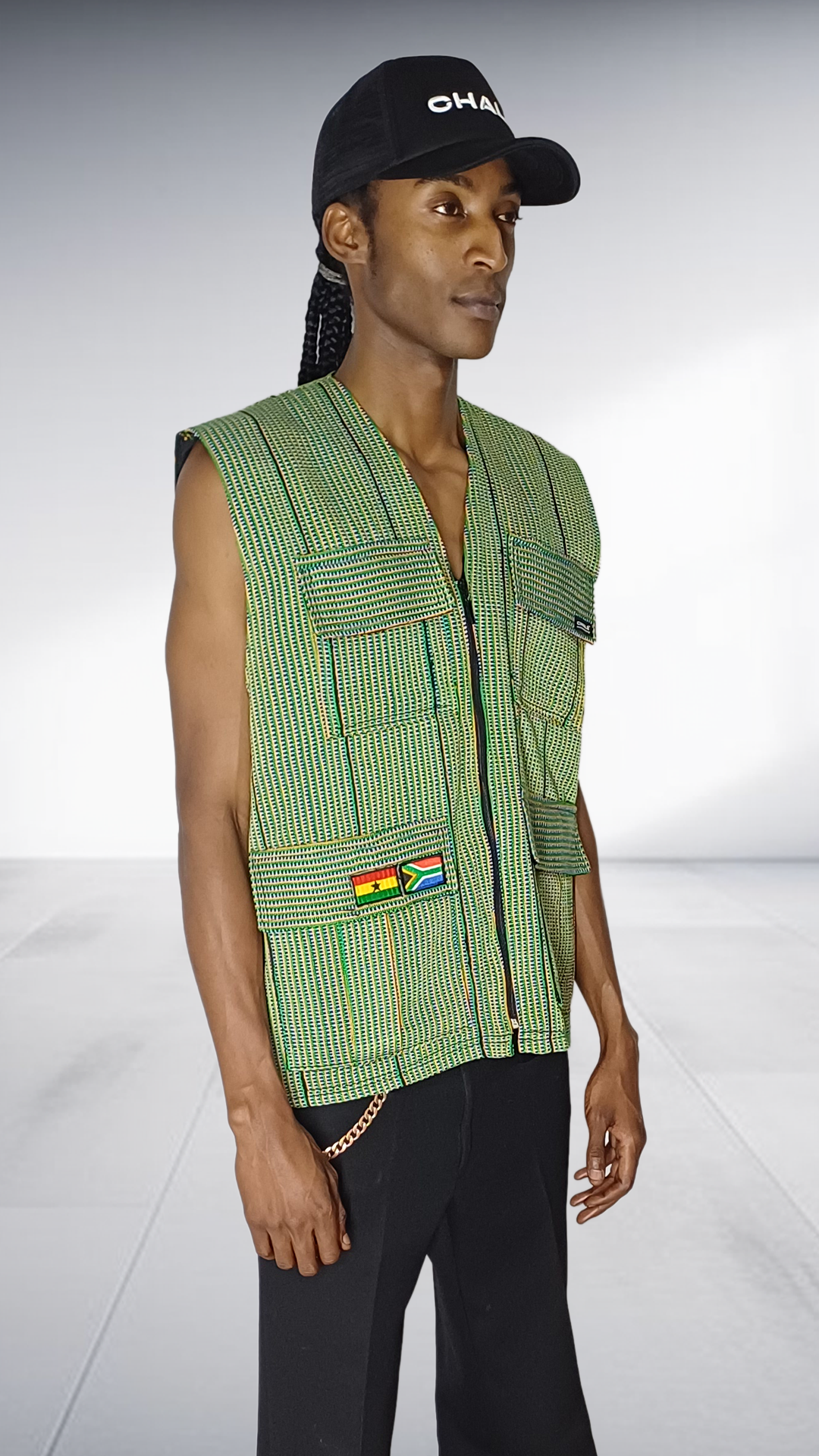 Chale Striped Utility Vest - Green