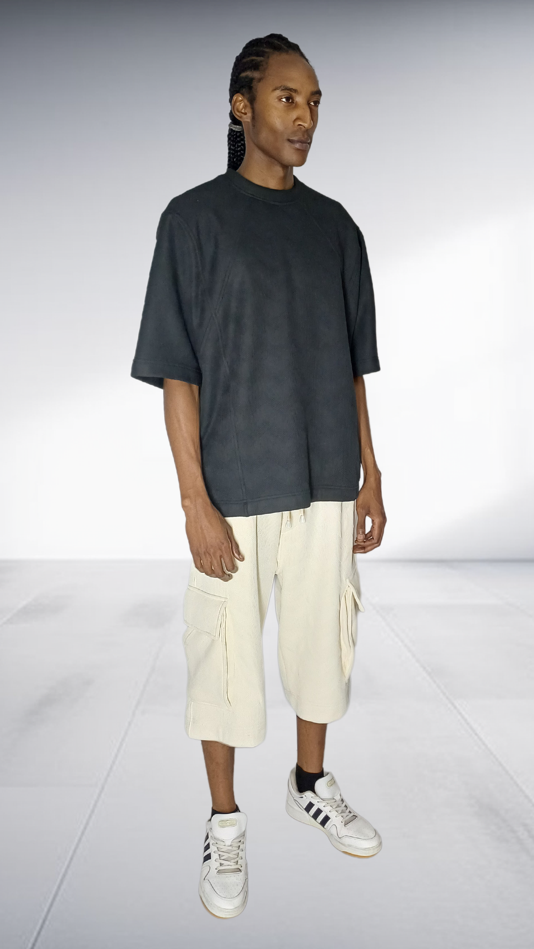 David Tlale Oversized Tee & Cargo Shorts Set - Black & Cream