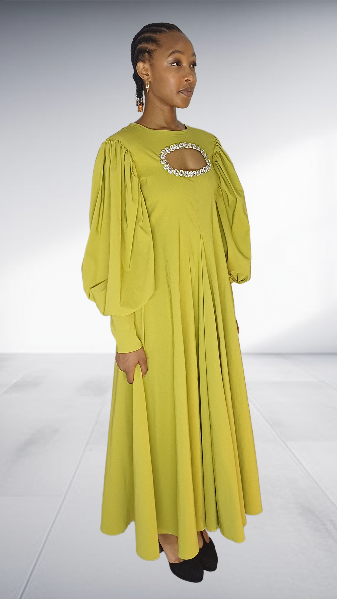Chartreuse Embellished Cutout Maxi Dress