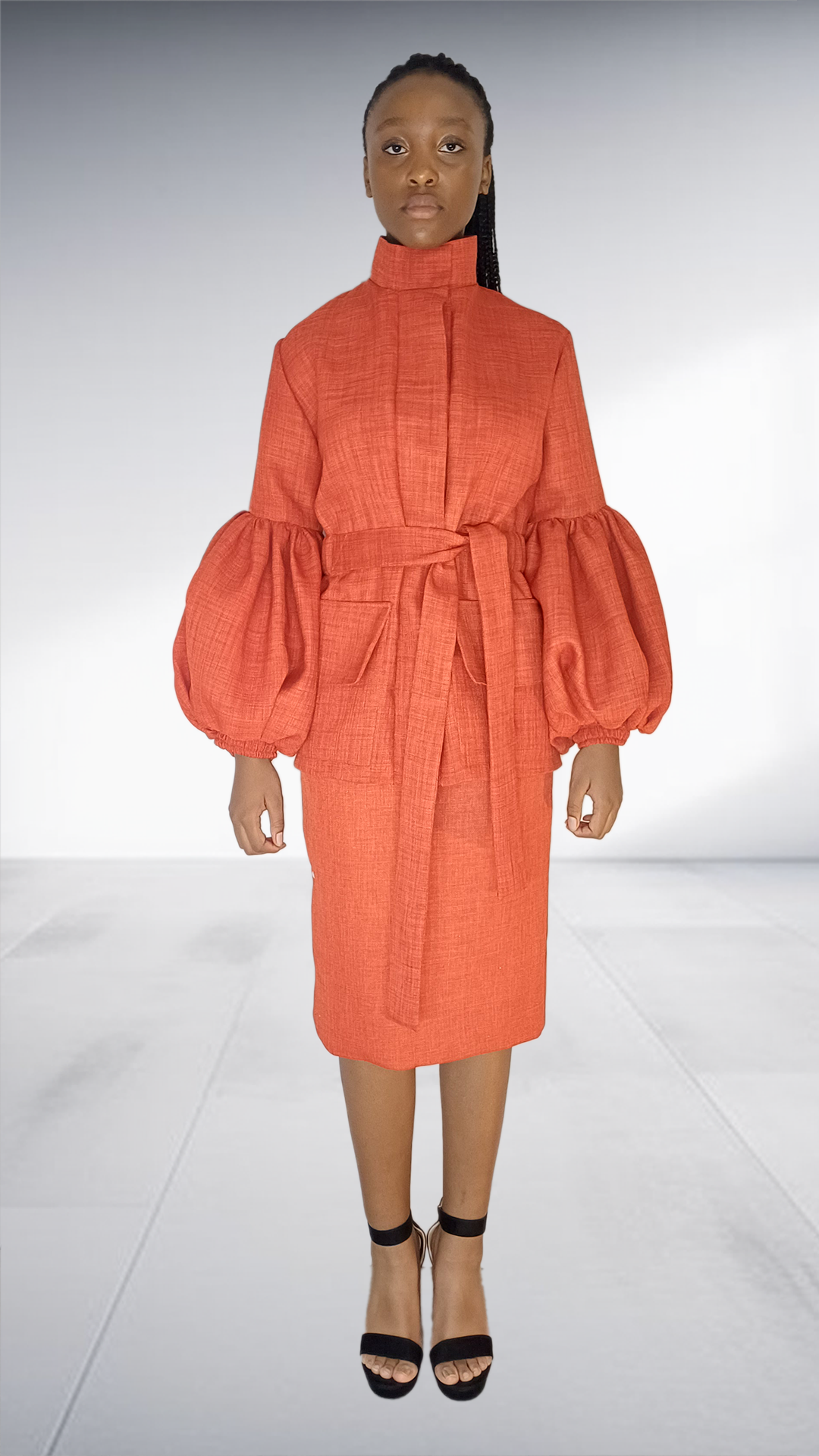 Coral Textured Balloon Sleeve Two-Piece Set