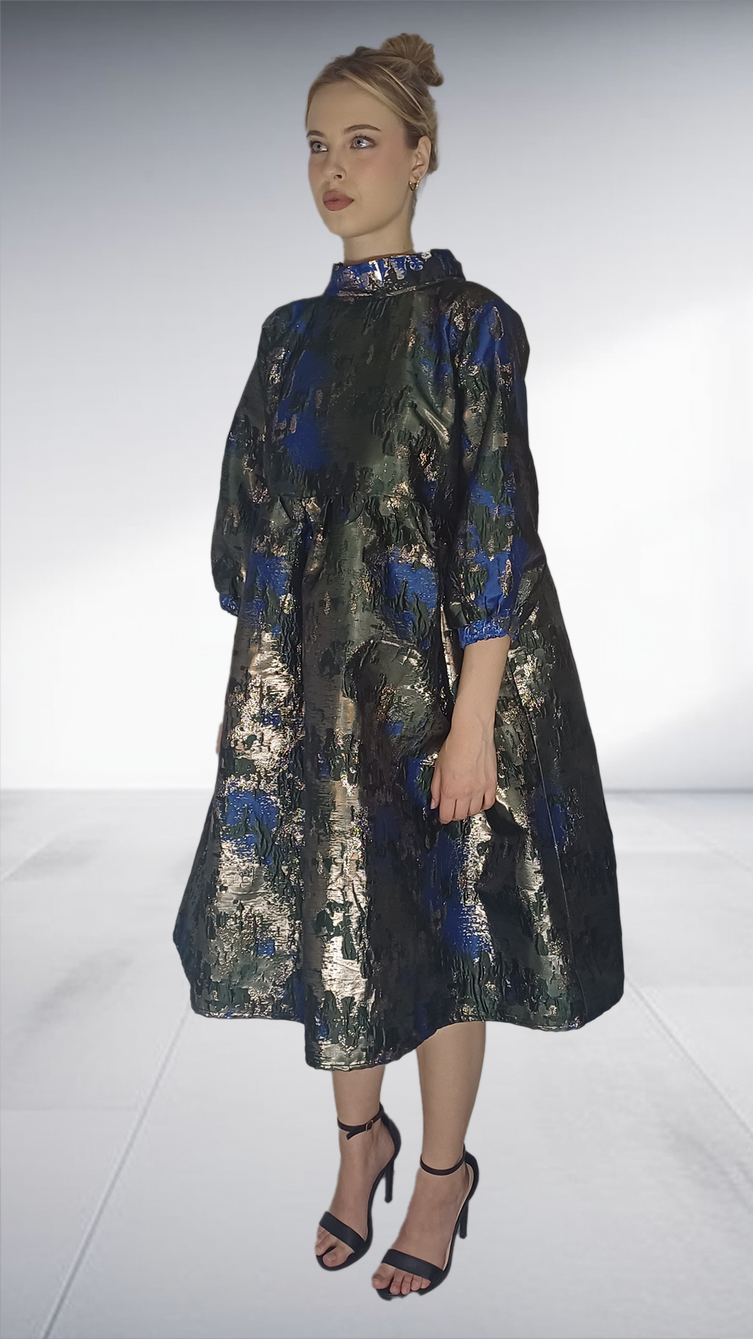 Metallic Jacquard Midi Dress