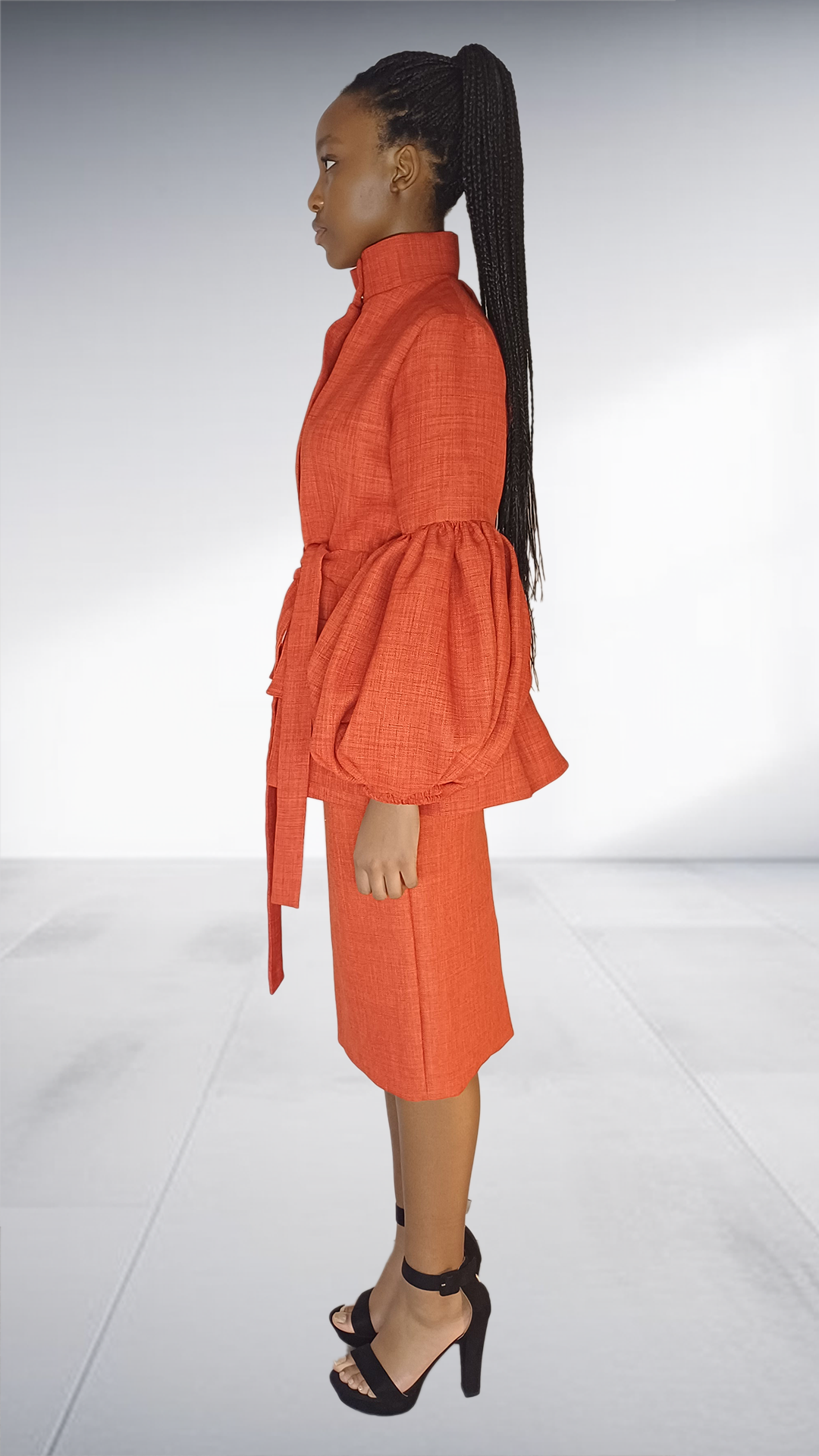 Coral Textured Balloon Sleeve Two-Piece Set