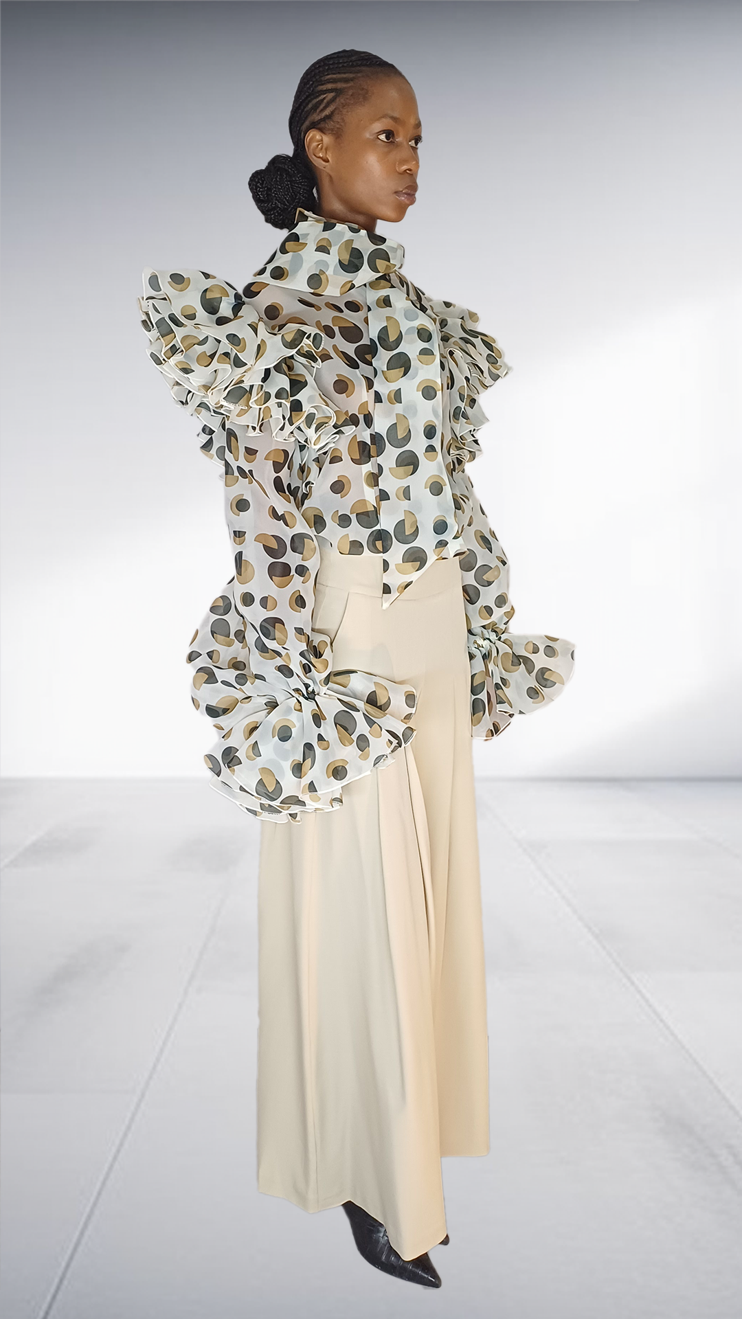 Polka Dot Dramatic Ruffle Sleeve Two-Piece Set