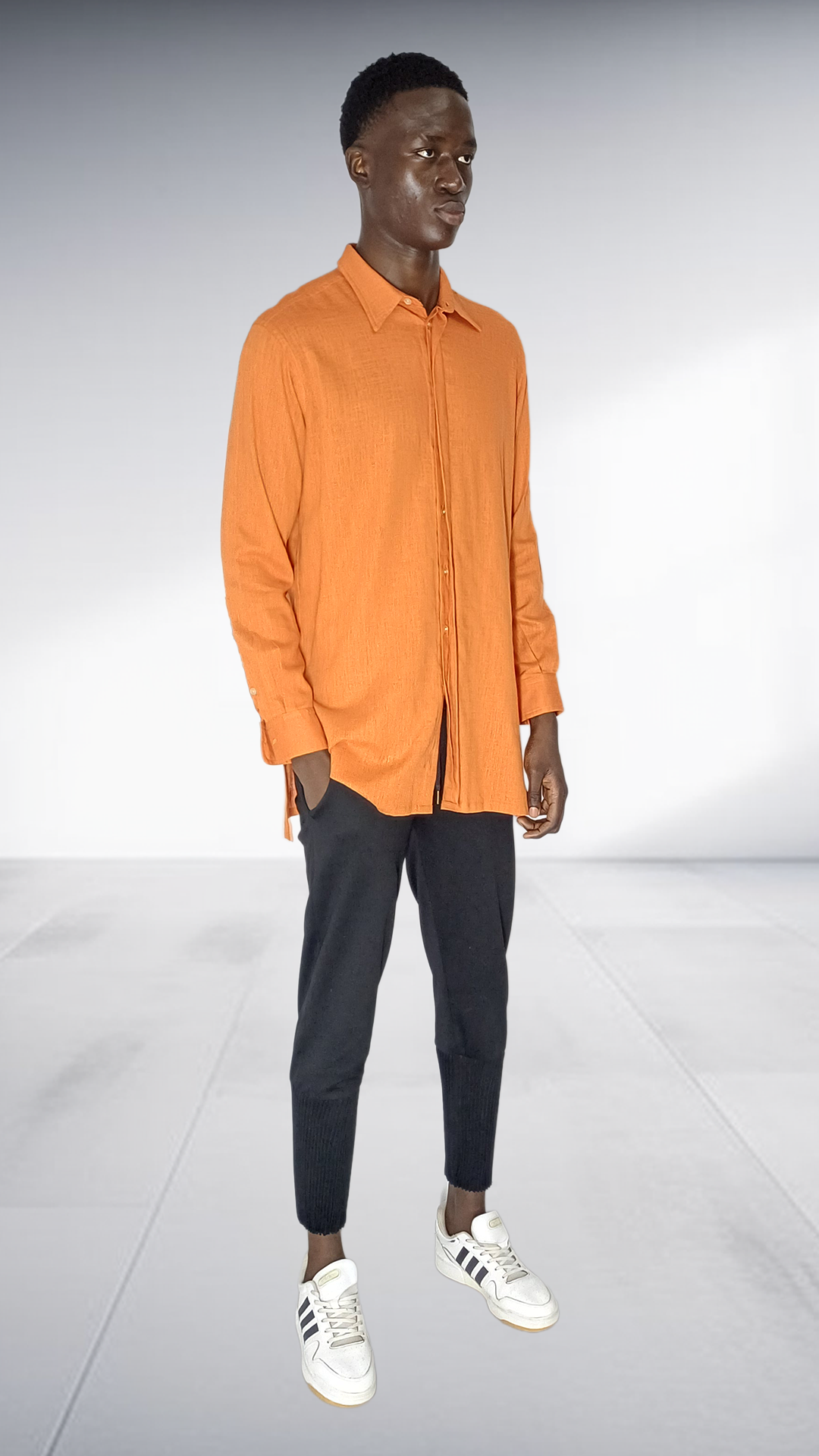 Naked Ape Burnt Orange Linen Shirt & Black Pin Tuck Pants Set