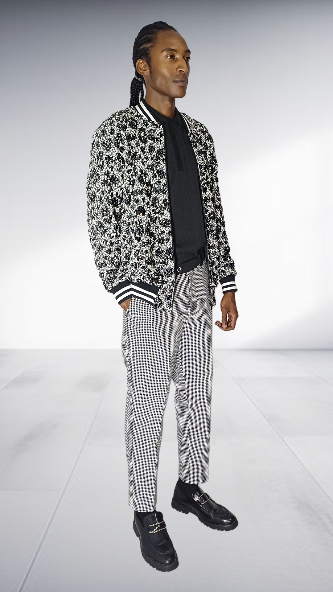 Ephymol Textured Pattern Jacket & Houndstooth Trousers
