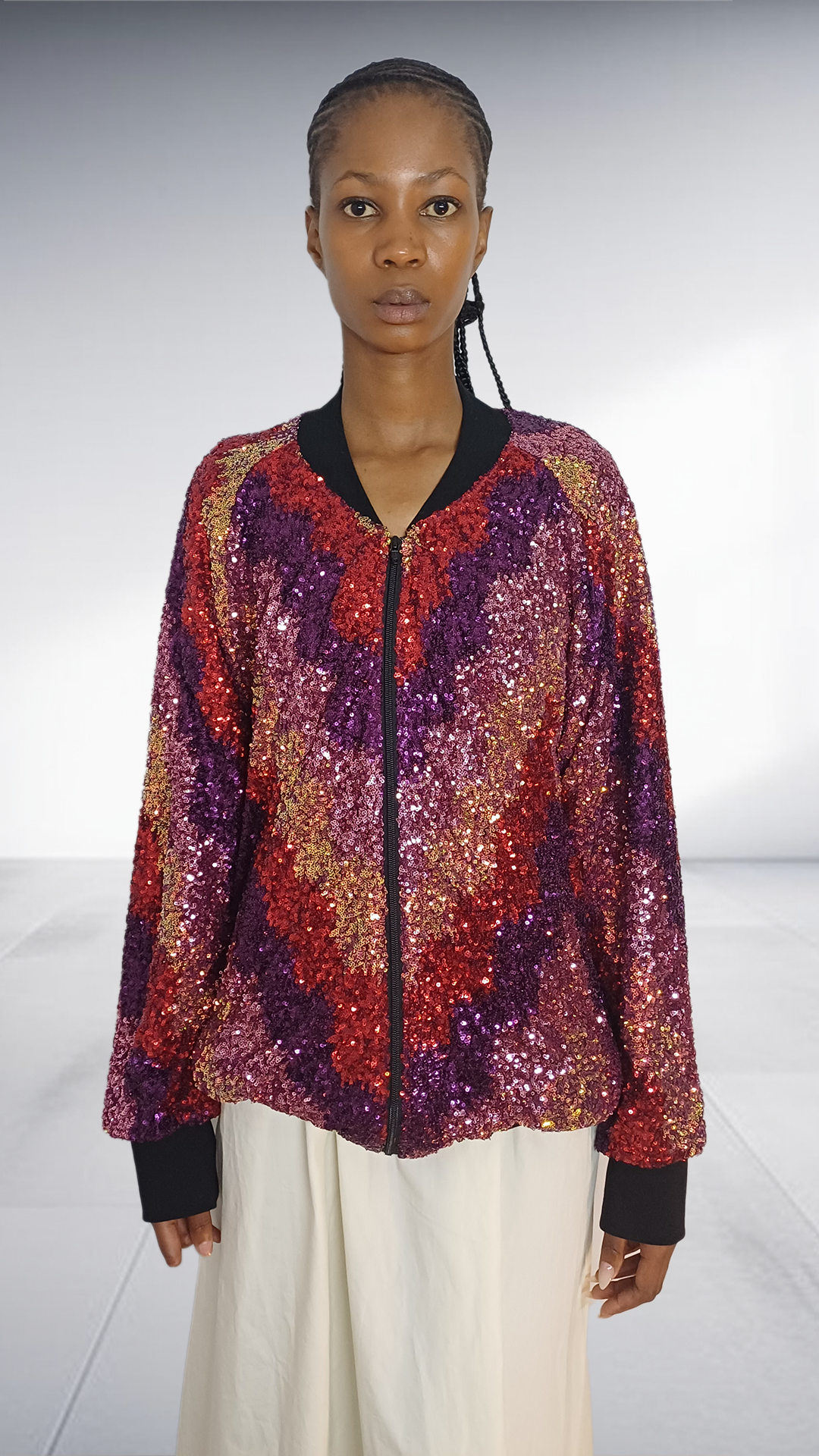 Sparkly Multicolor Sequin Bomber Jacket