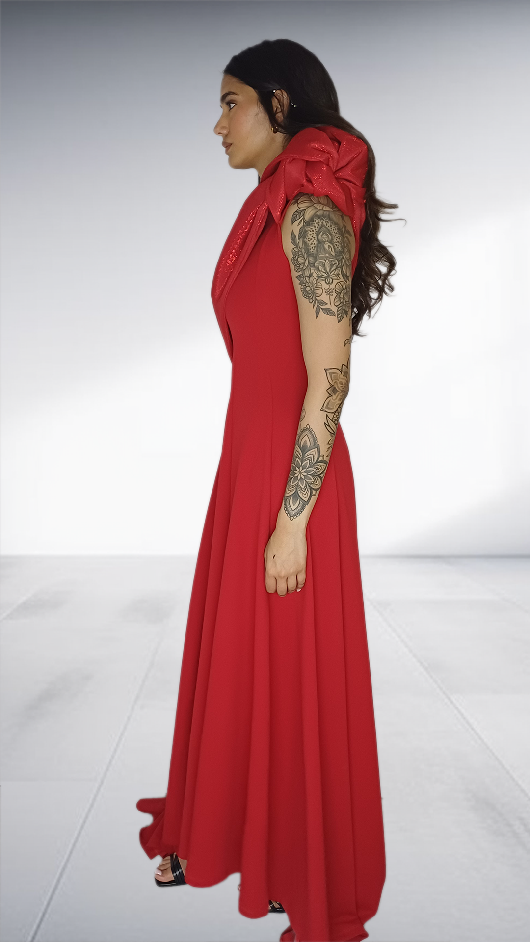 Red One-Shoulder Embellished Gown