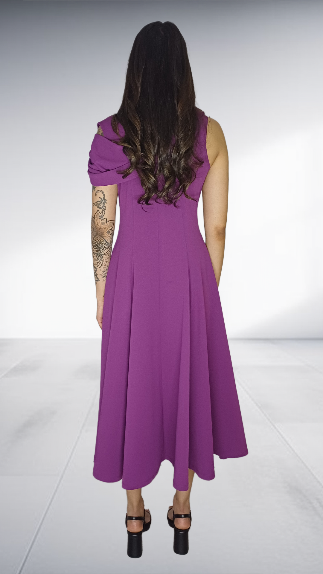Purple Bow-Detail Midi Dress