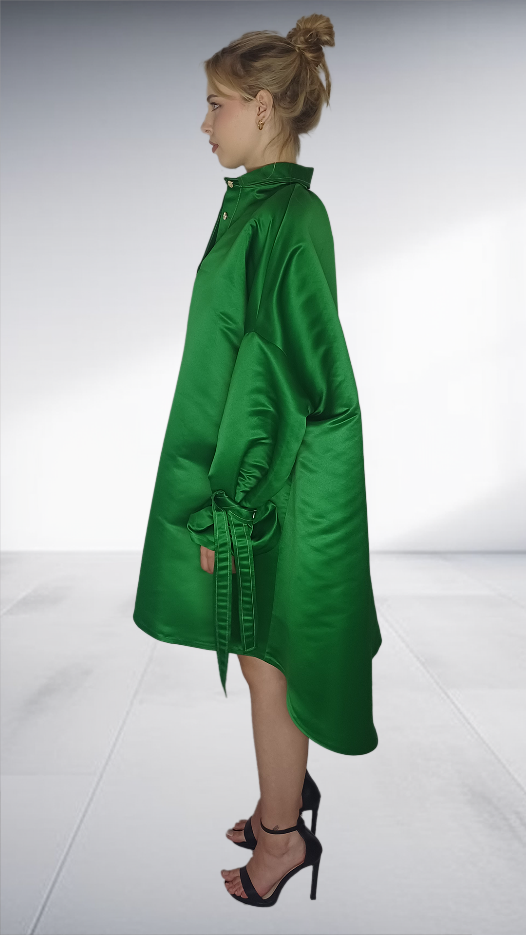 Emerald Green Oversized Satin Shirt Dress