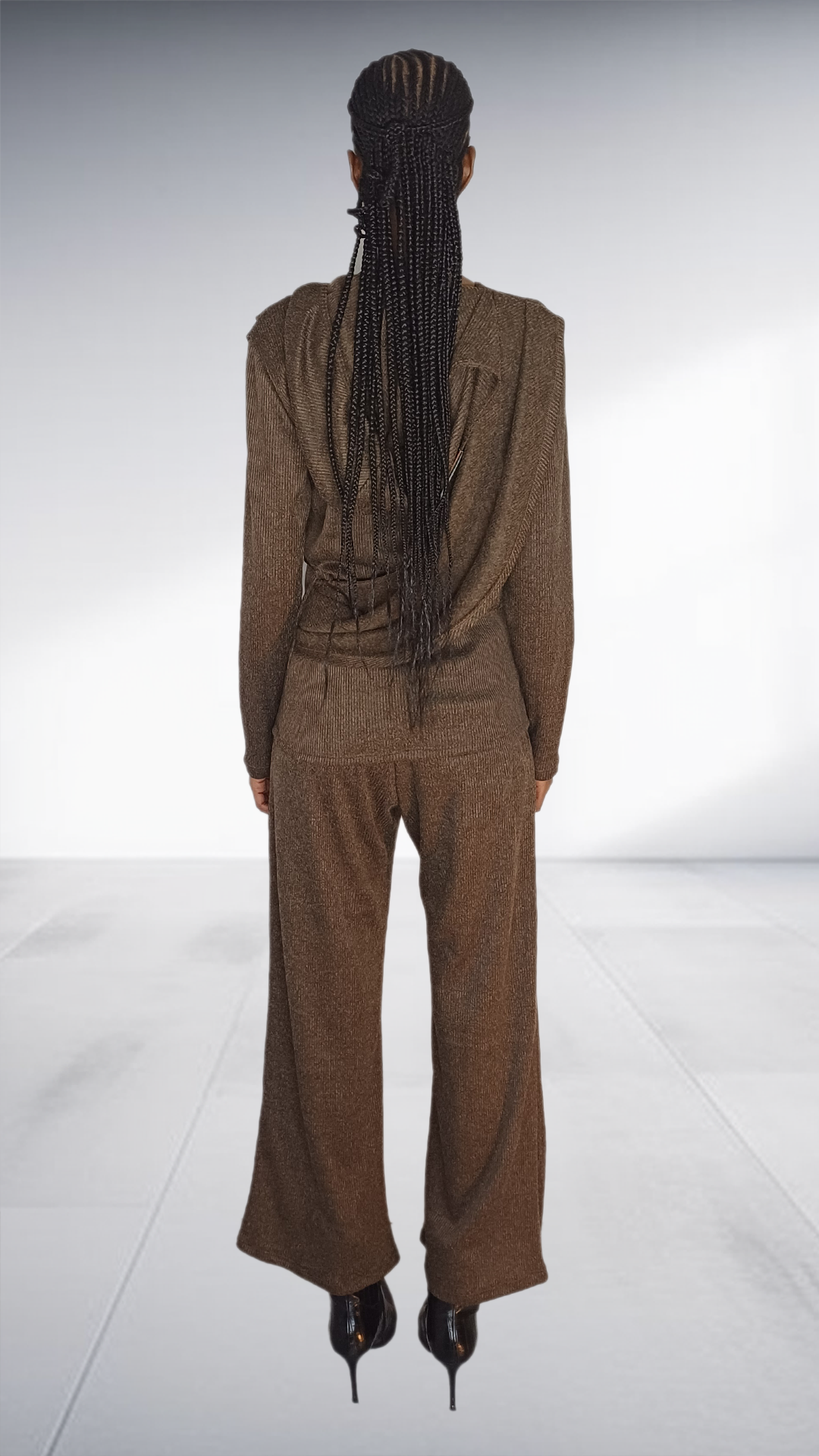 Brown Textured Cascade Wrap Hoodie Two-Piece Set