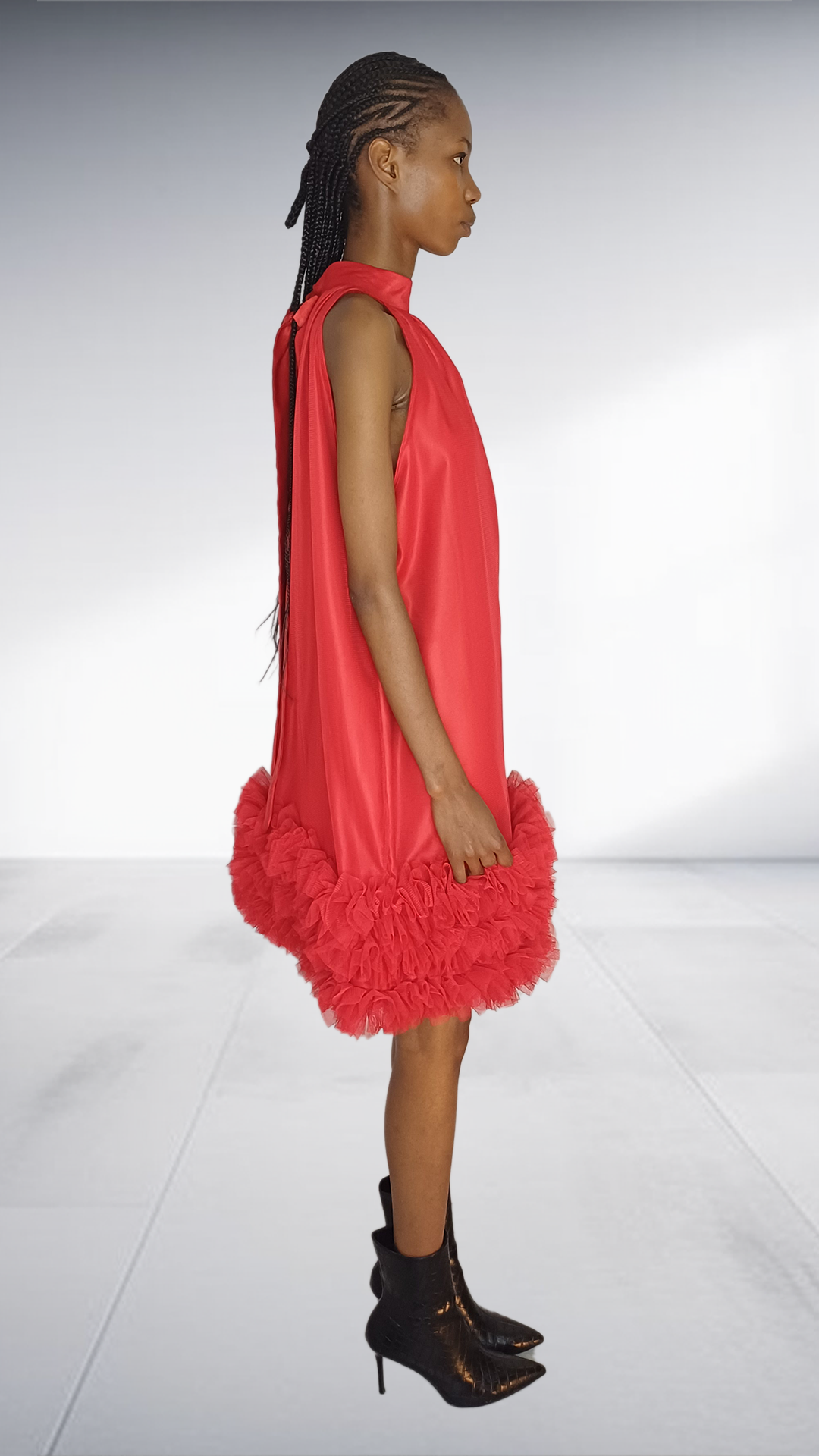 Red halter-neck Freedom Dress with Ruffle