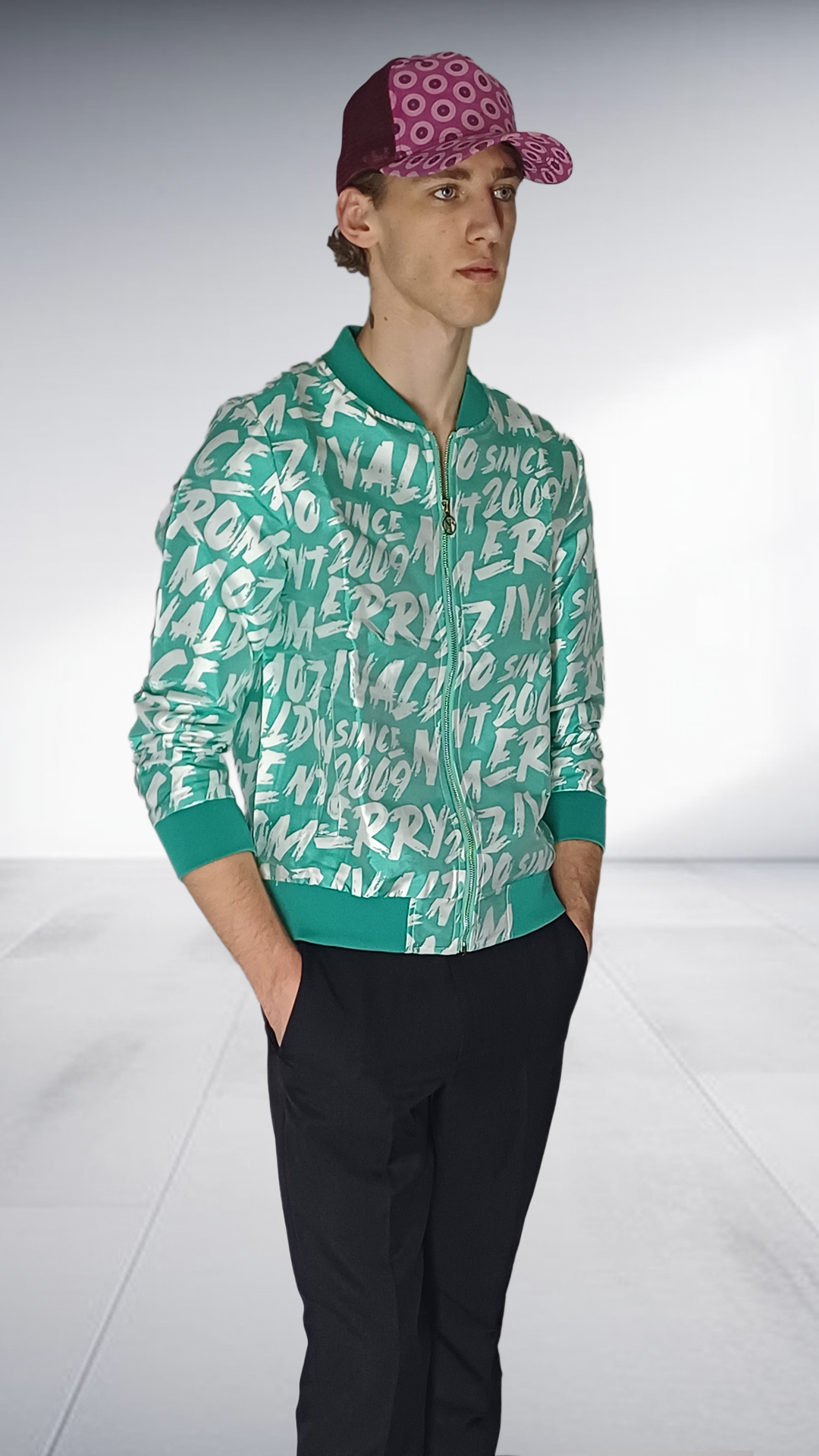 Nivaldo Thierry Graphic Print Bomber Jacket - Turquoise & White