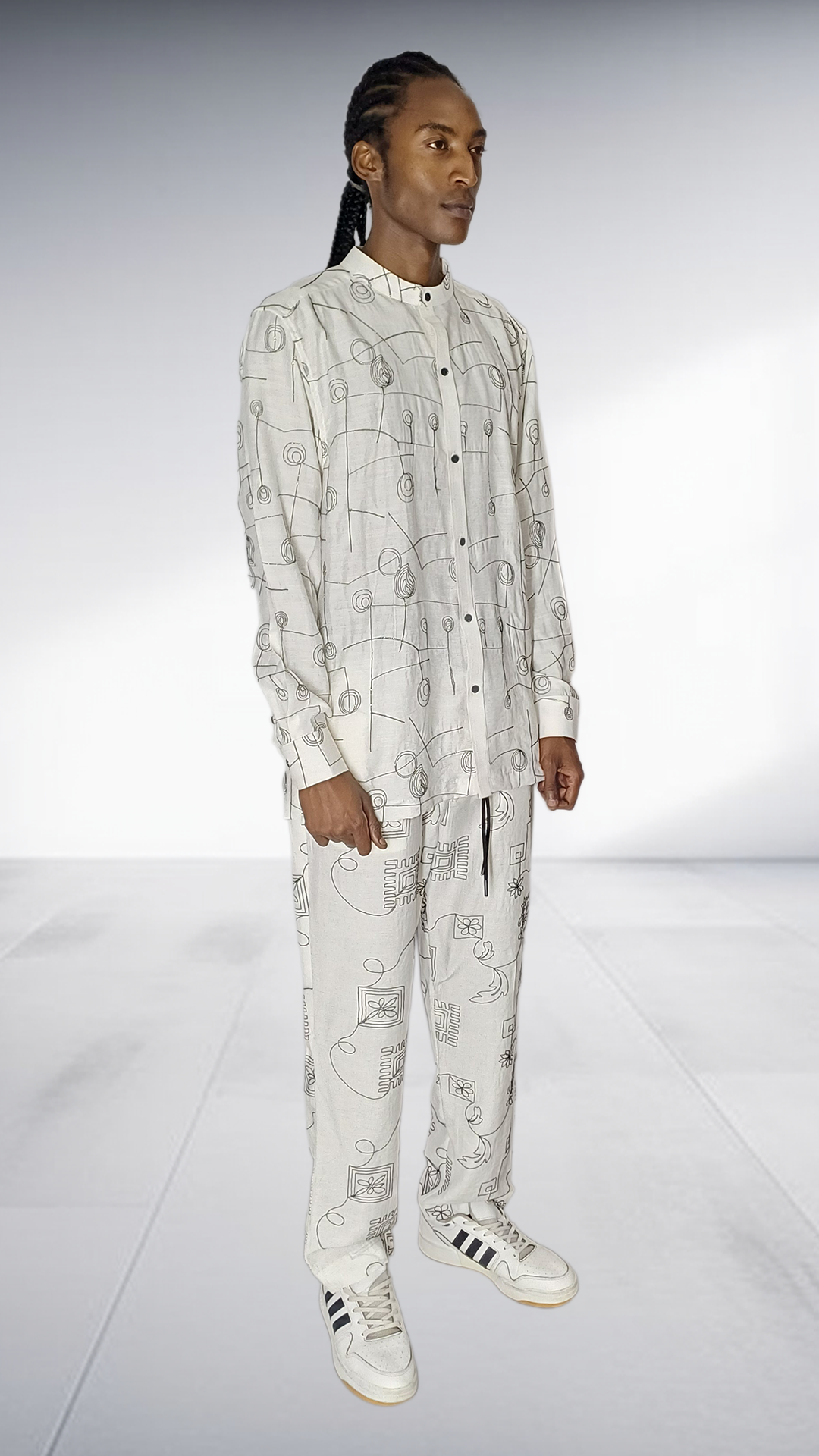 Ephymol Embroided Abstract Line Art Two-Piece Set - Cream