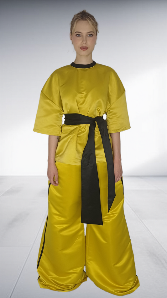 Chartreuse Satin Wide-Leg Palazzo Set