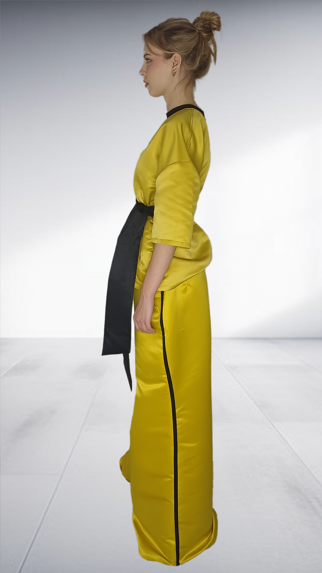 Chartreuse Satin Wide-Leg Palazzo Set