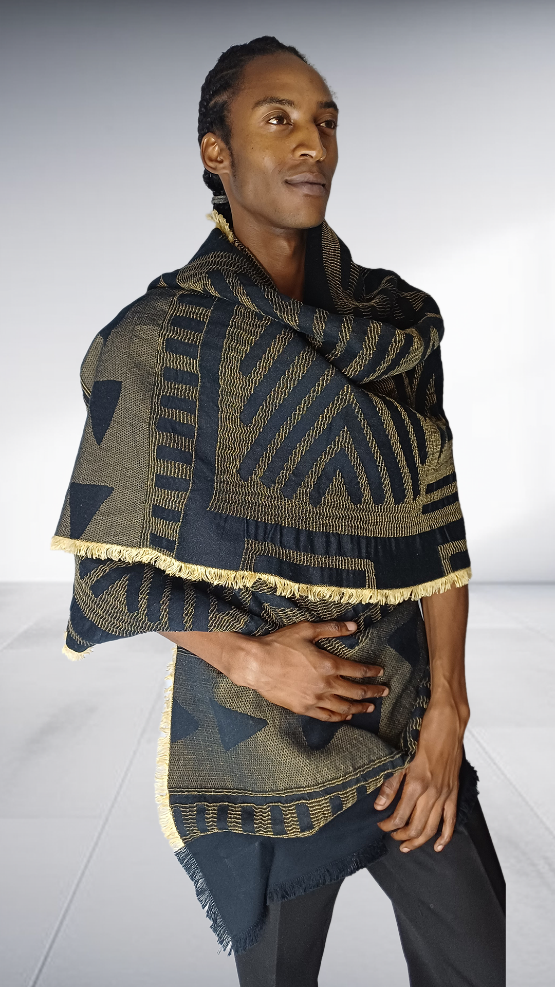 Mille Collines Halishi Shawl - Gold & Black Geometric