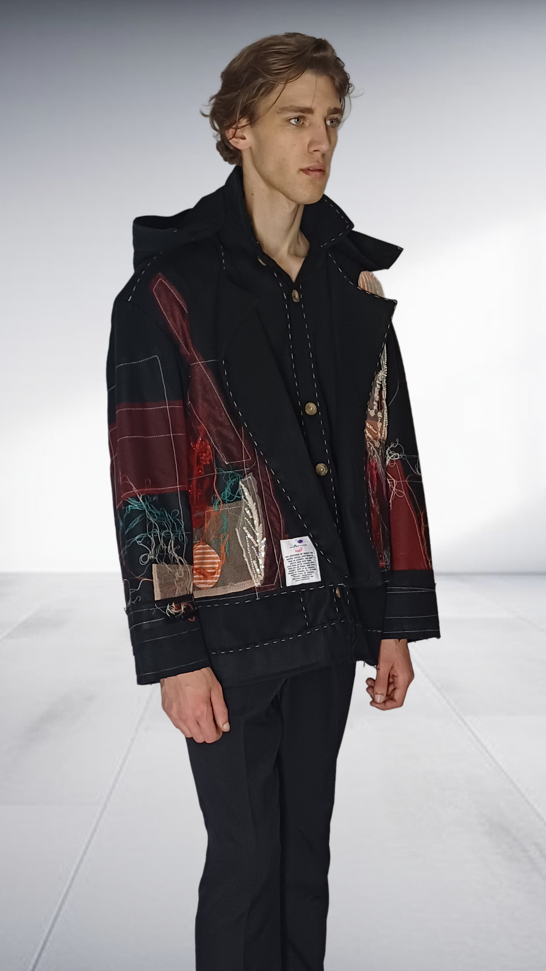 Sipho Mbuto Artistic Hooded Jacket - Black with Embellishments