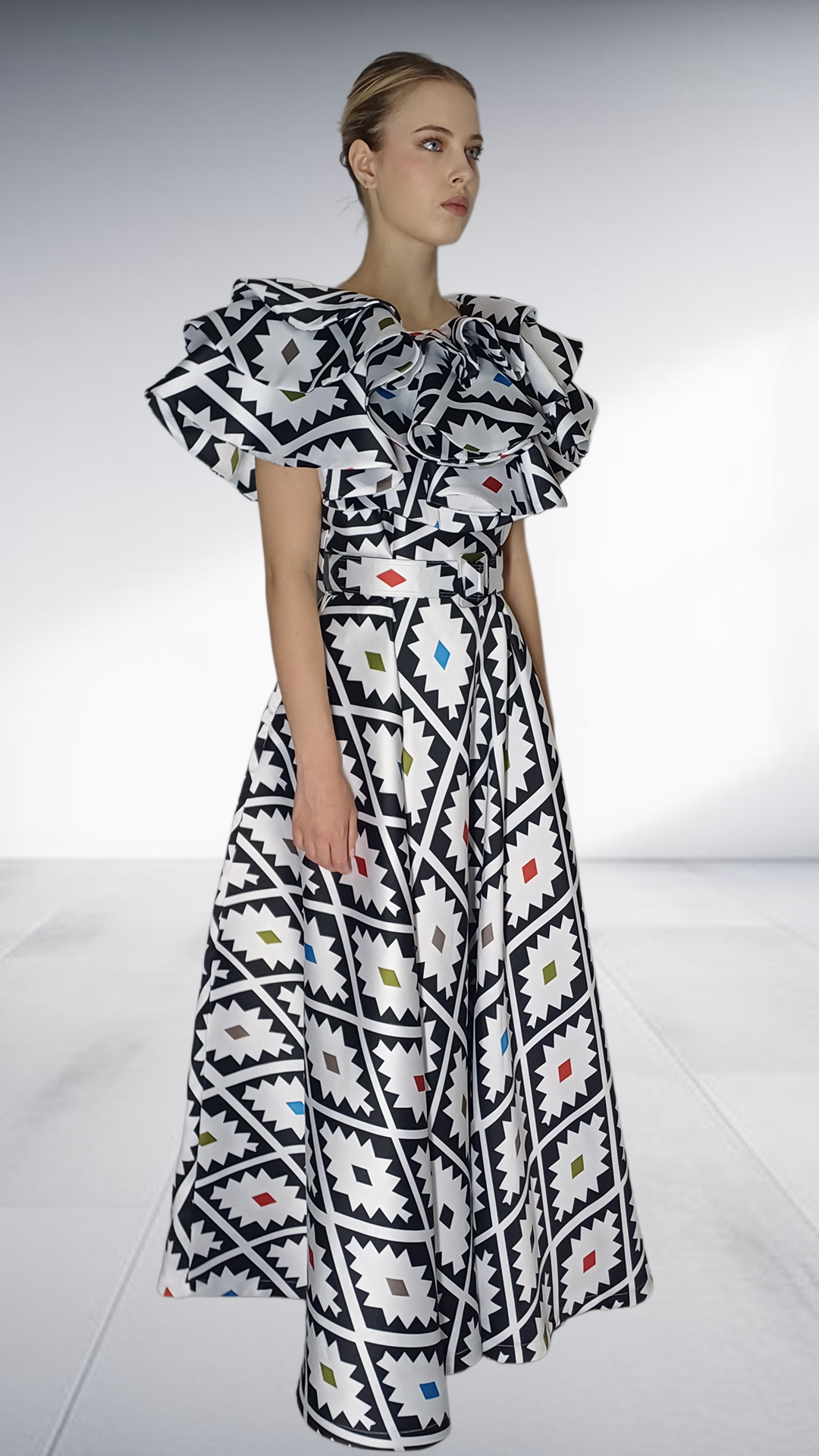 Jozsy Triple Collar Ndebele Maxi Dress - Black, White & Multicolor
