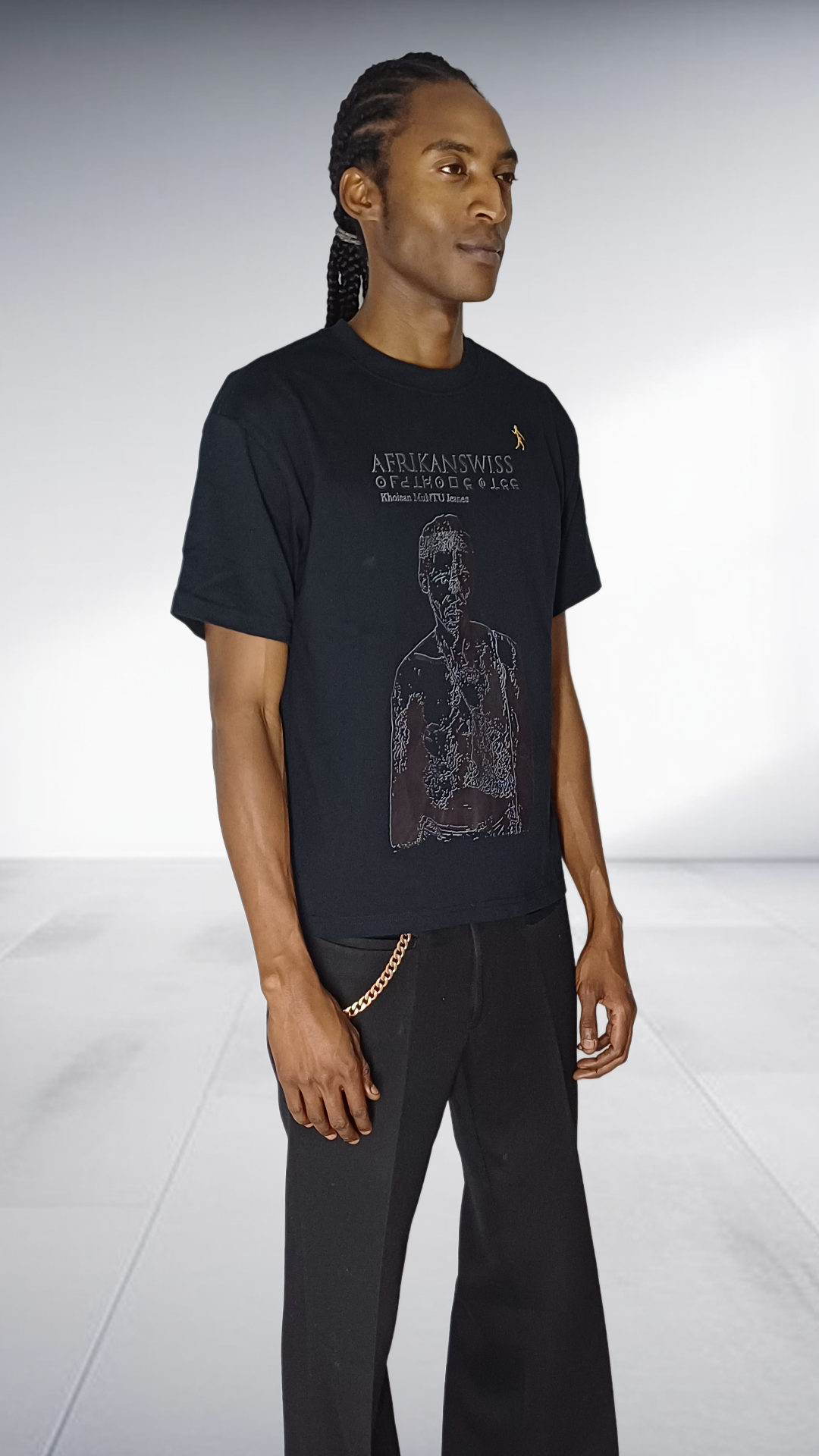 Afrikanswiss Silver Portrait T-Shirt - Black