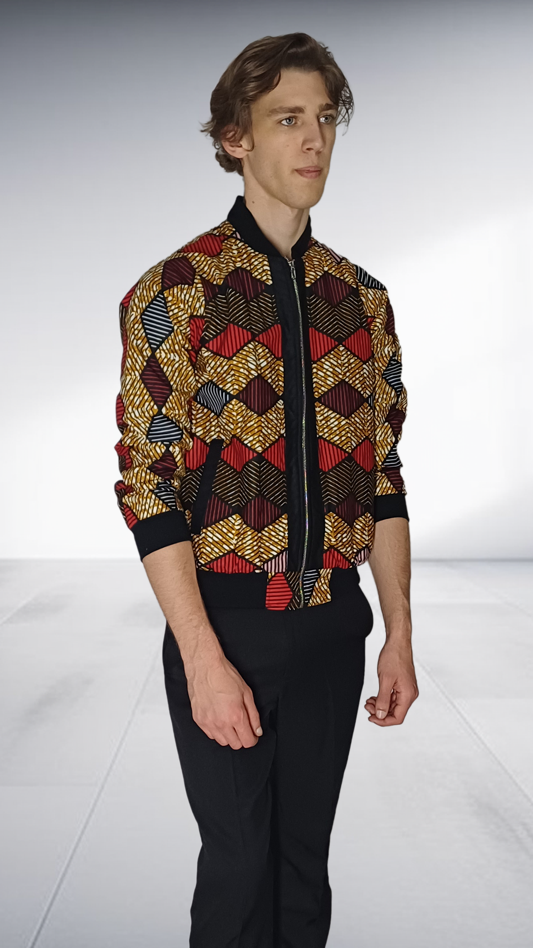 Nivaldo Thierry African Print Bomber Jacket - Burgundy & Gold
