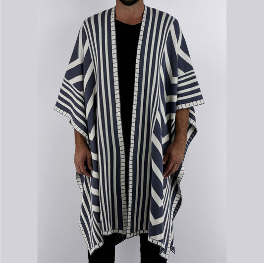 ZG5422 Slate Ecru Zebra Poncho