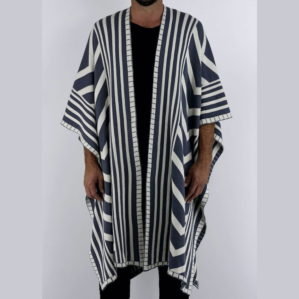 ZG5422 Slate Ecru Zebra Poncho