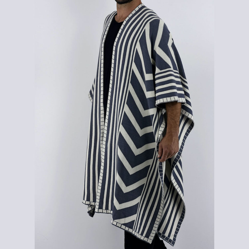 ZG5422 Slate Ecru Zebra Poncho