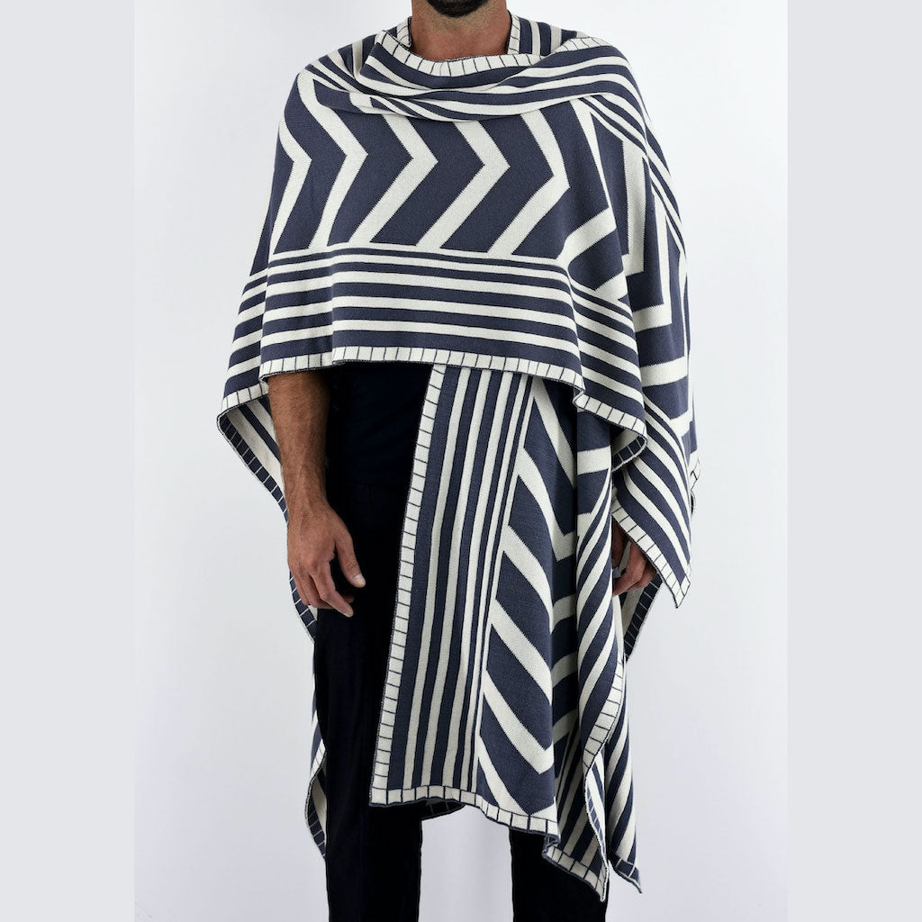 ZG5422 Slate Ecru Zebra Poncho