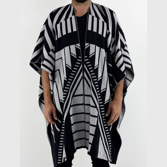 ZZG5420 Grey Black Chevron Poncho