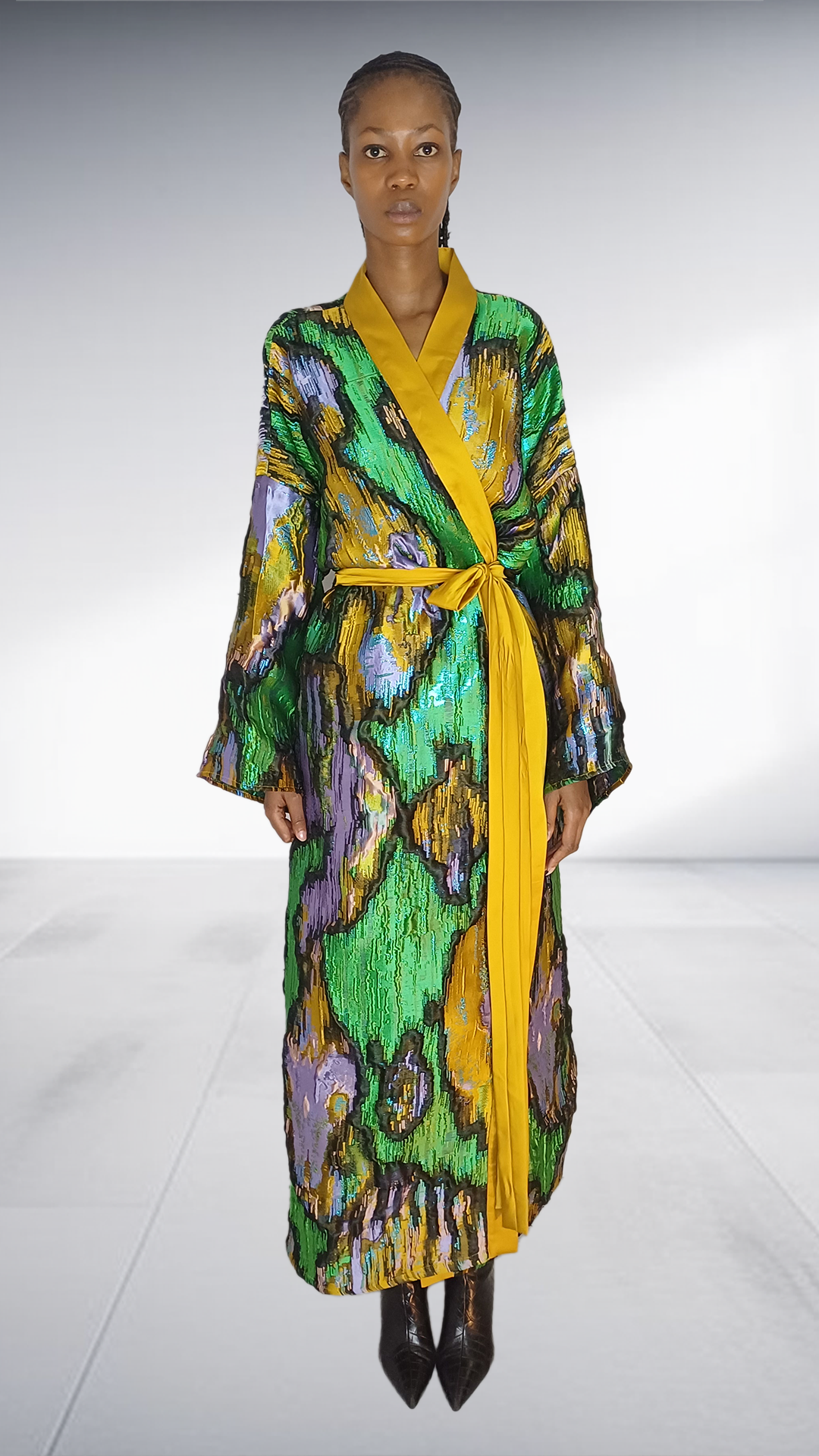 Fundundzi Green & Yellow Abstract Print Kimono Robe