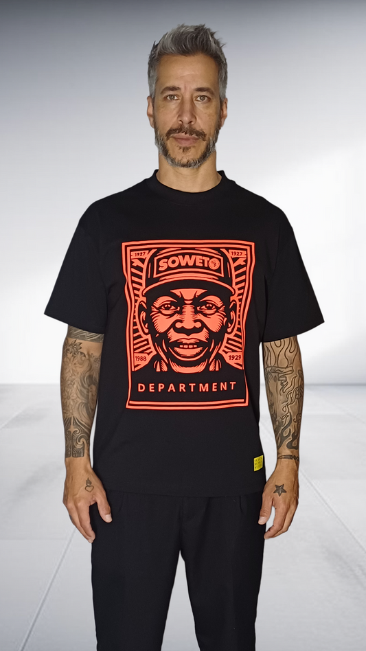 SE7EN HEART BEATS Soweto Department Graphic T-Shirt - Black & Orange