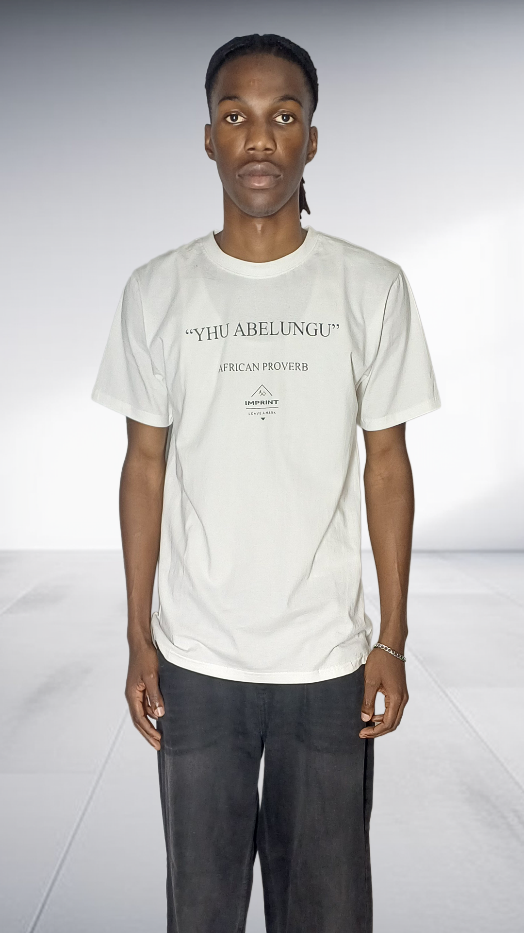 Imprint 'Yhu Abelungu' African Proverb T-Shirt - Cream