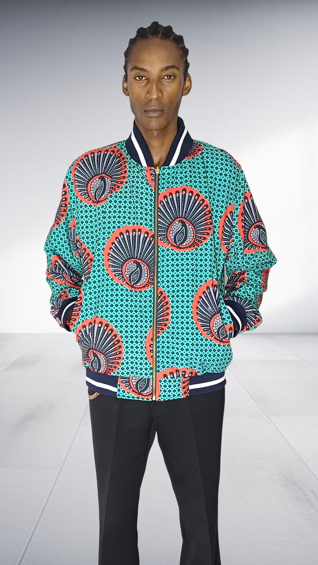 Reversible Mille Collines Peacock Bomber Jacket - Turquoise & Coral