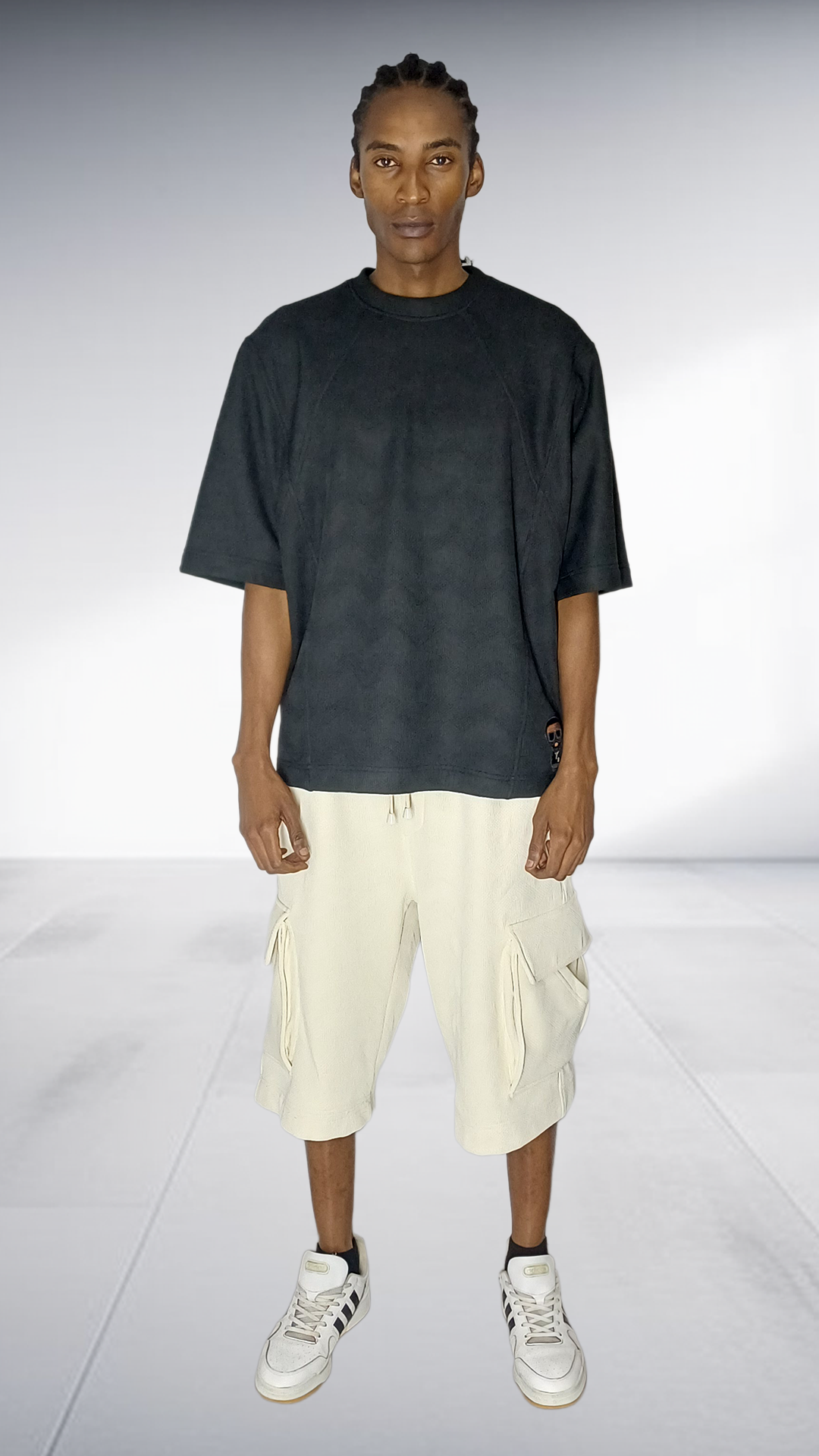 David Tlale Oversized Tee & Cargo Shorts Set - Black & Cream