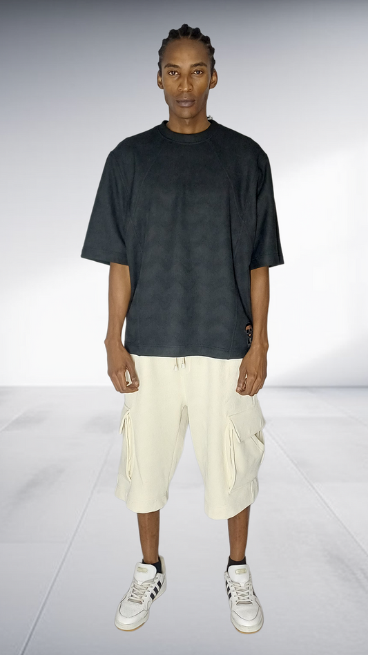 David Tlale Oversized Tee & Cargo Shorts Set - Black & Cream
