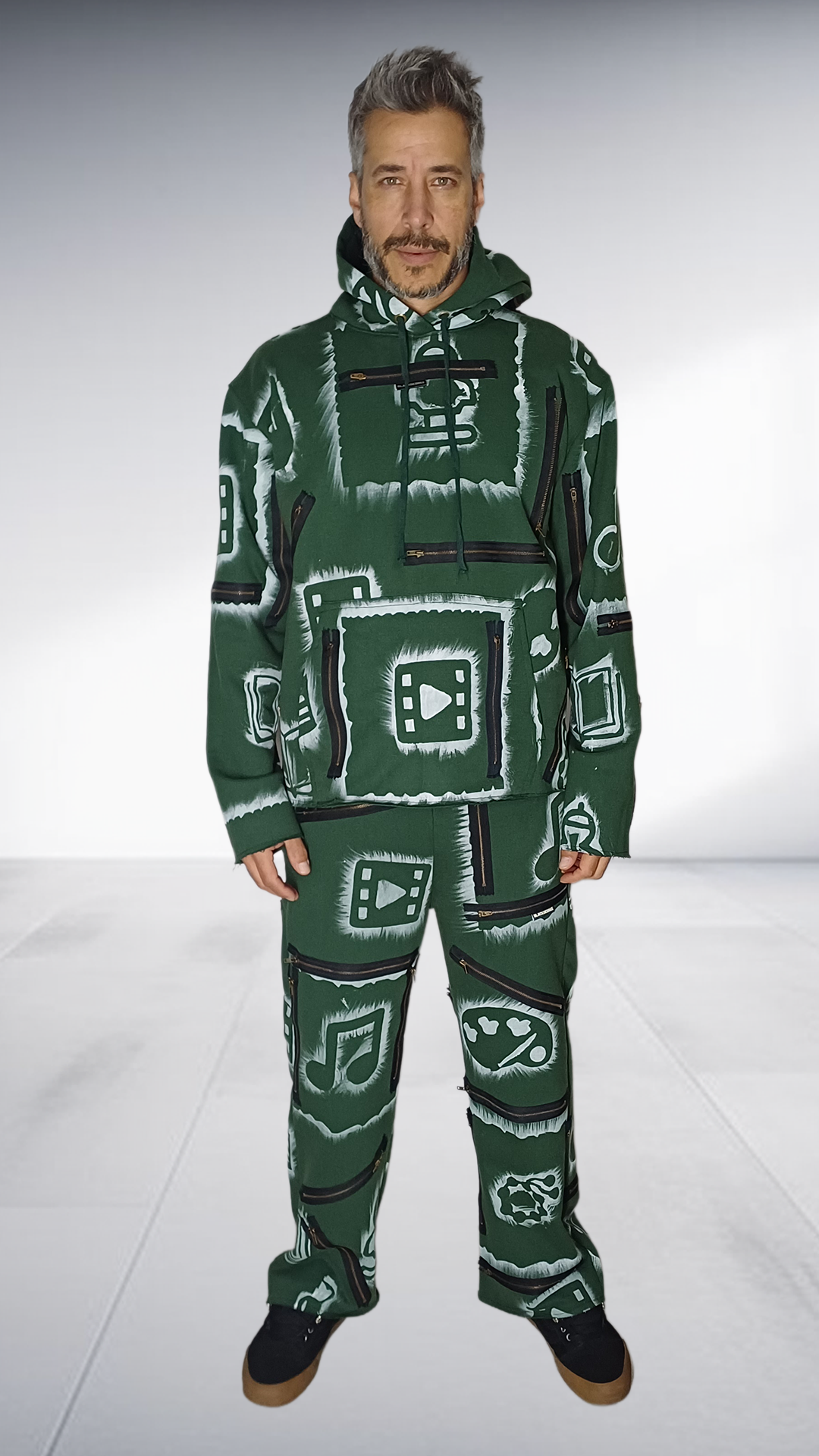 Black Degree African Symbol Print Tracksuit - Forest Green & White