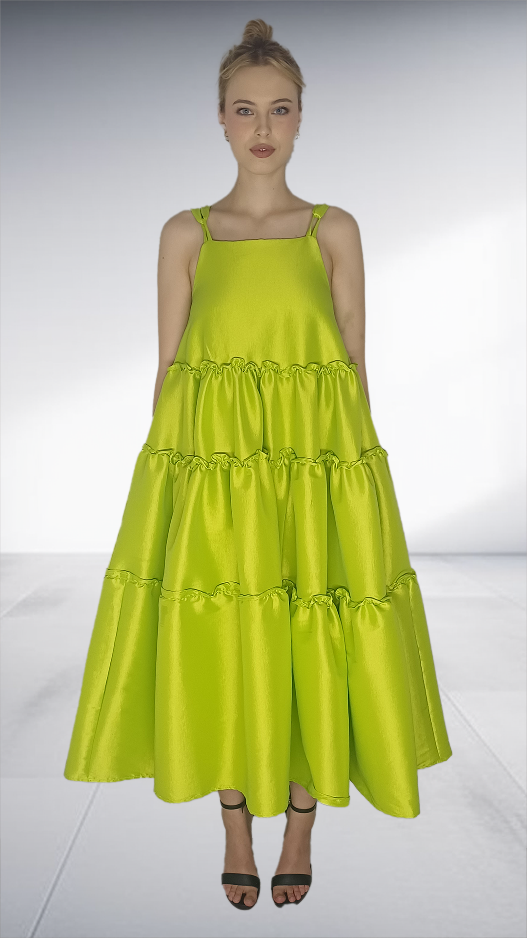 Isabel De Villiers Chartreuse Tiered Maxi Dress