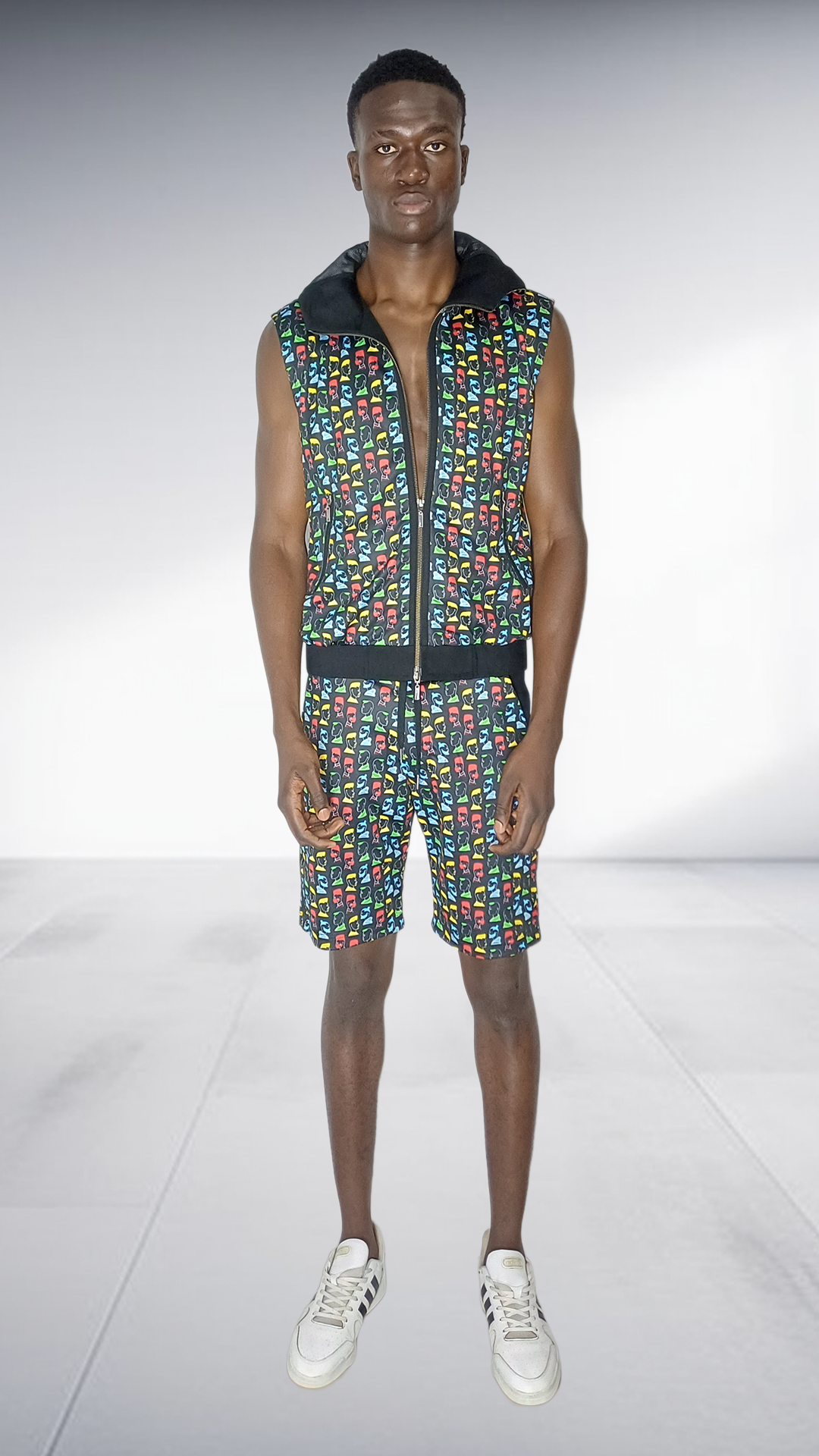 Naked Ape Multicolor Print Vest & Shorts Set - Black