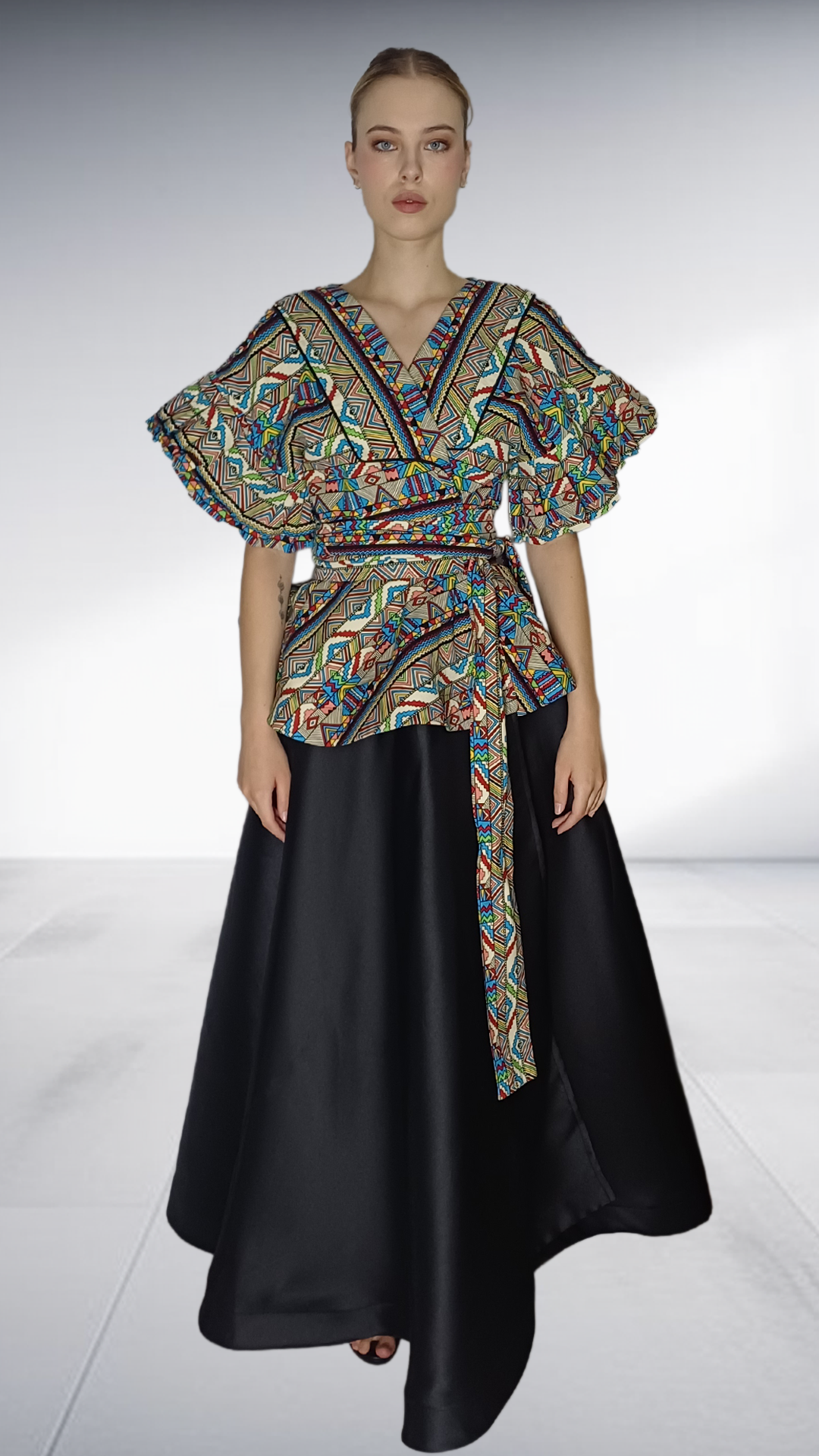 Jozsy Ndebele Print Wrap Top - Turquoise, Coral & Gold