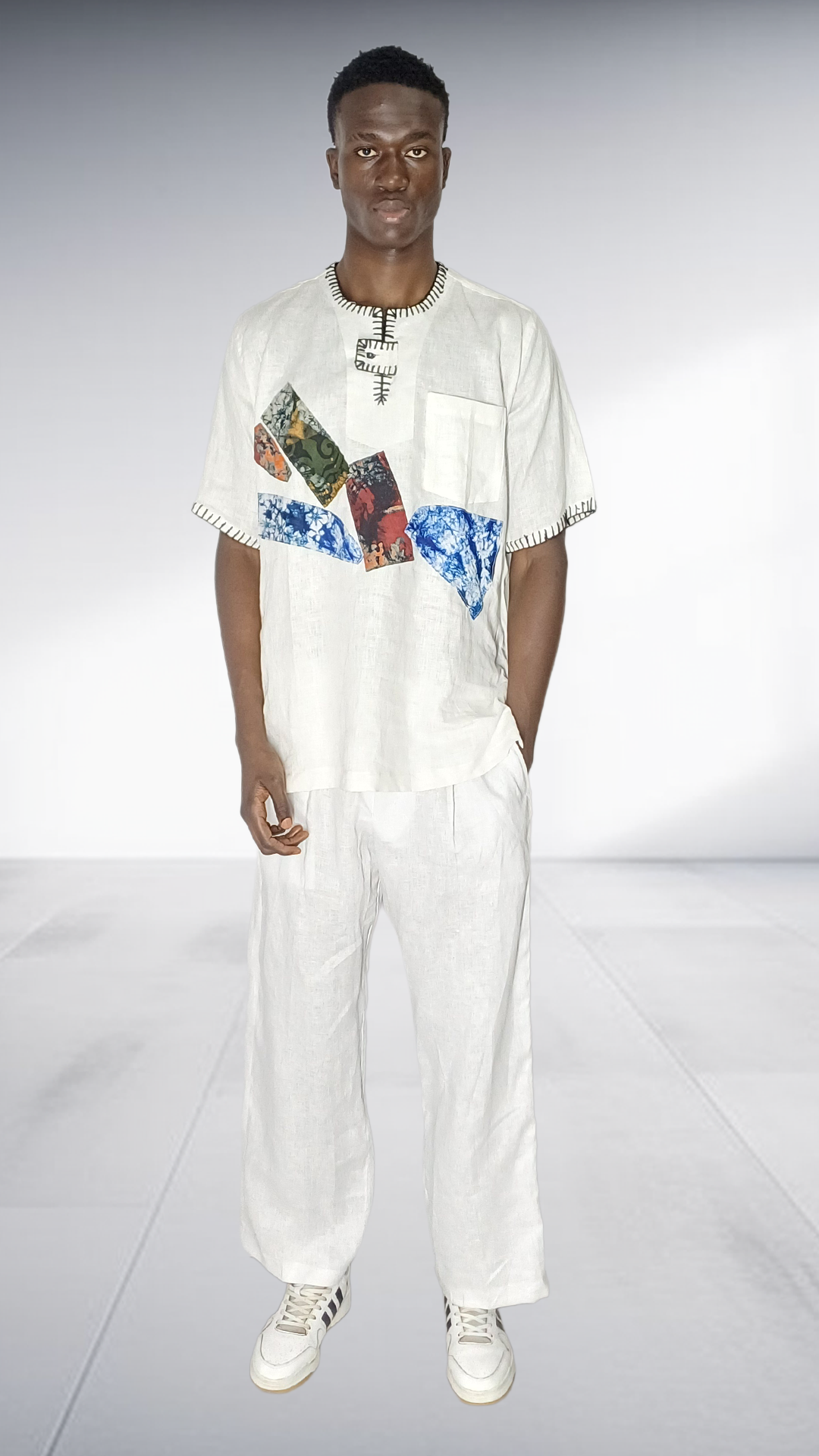 J.O.B White Linen Embroidered Two-Piece Set