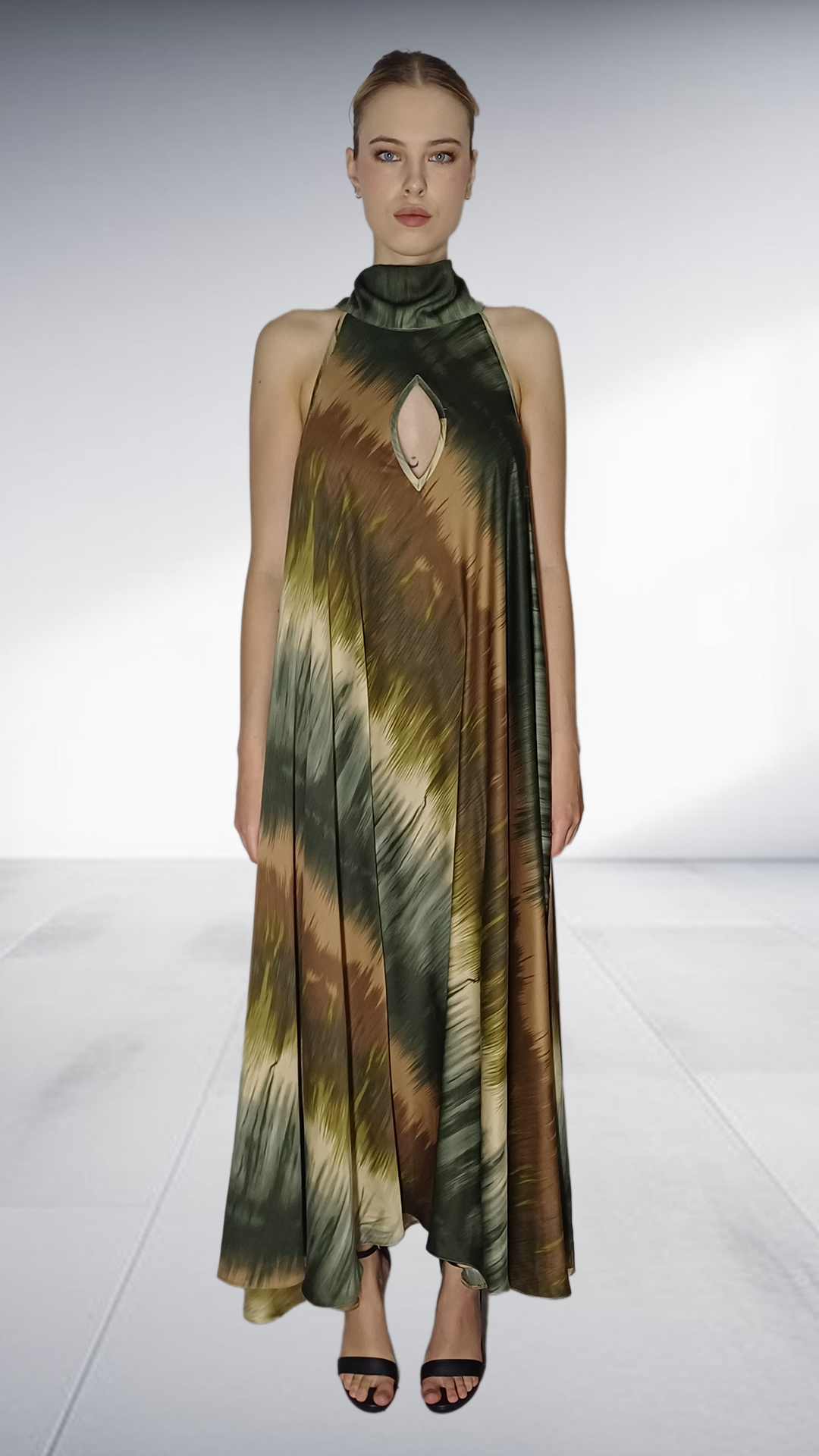 Nina Sedumedi Abstract Print Halter Maxi Dress - Olive & Brown