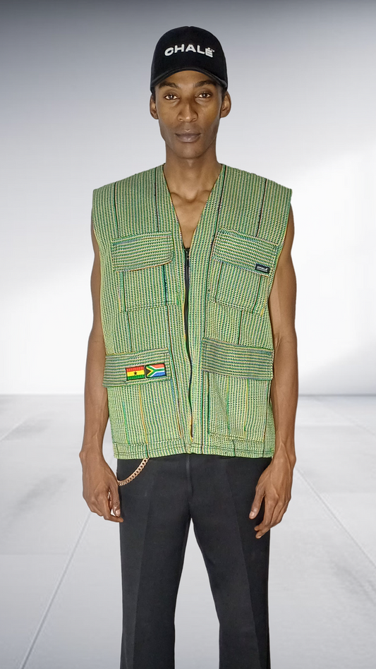 Chale Striped Utility Vest - Green