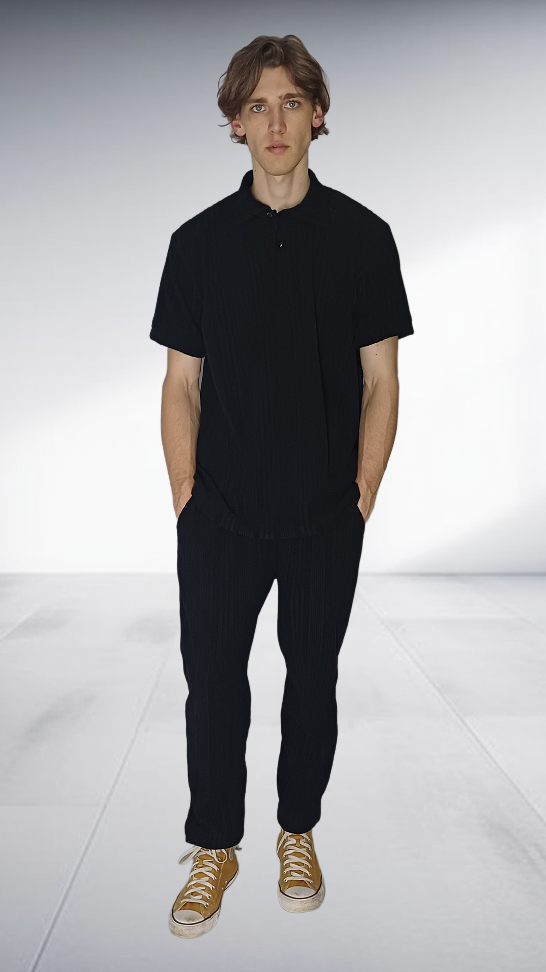 ZIMKHITHA Black Polo T-Shirt & Pants Set