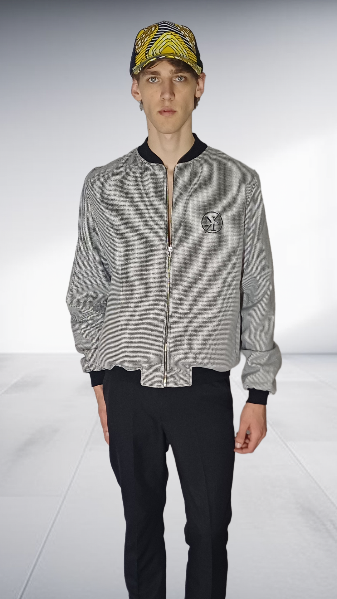 Nivaldo Thierry Houndstooth Bomber Jacket - Grey & Black