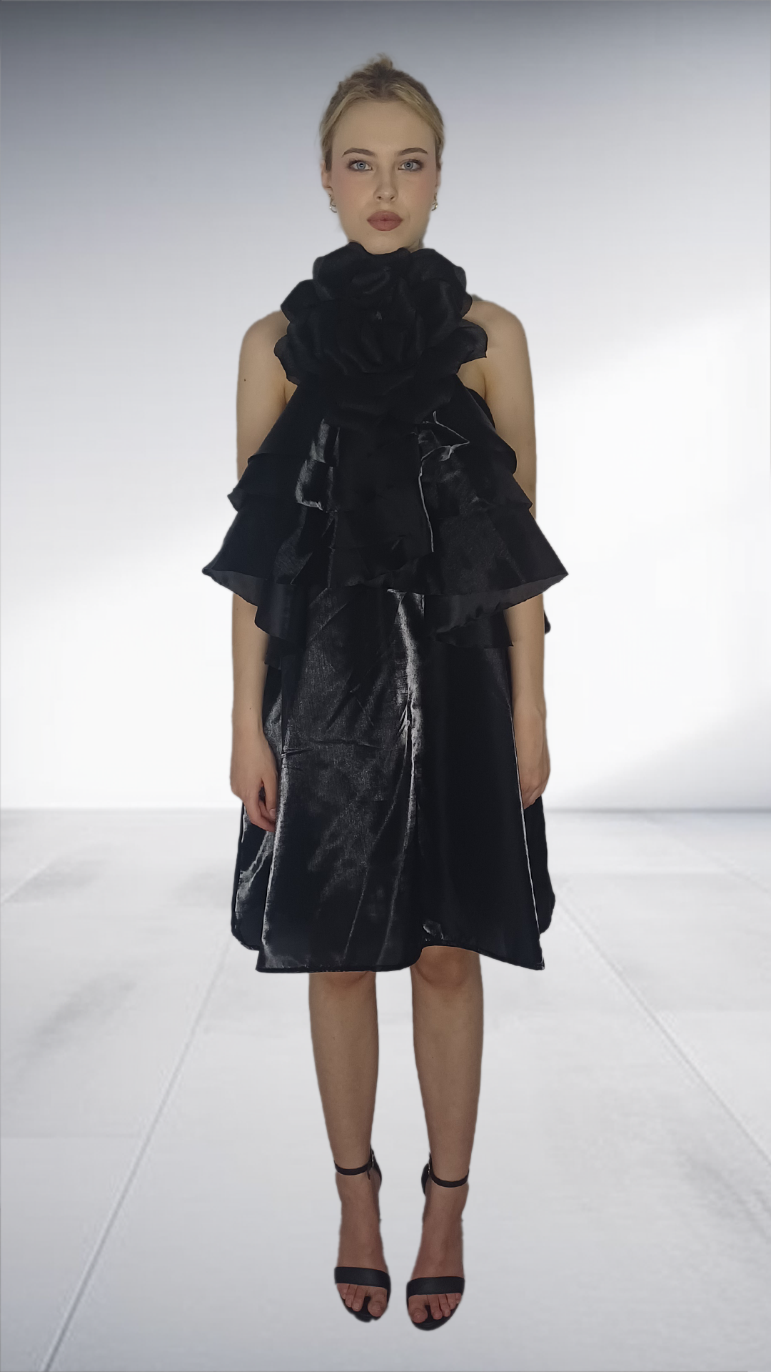 Thula Sindi - Vera Black Sculptural Asymmetric Ruffle Dress