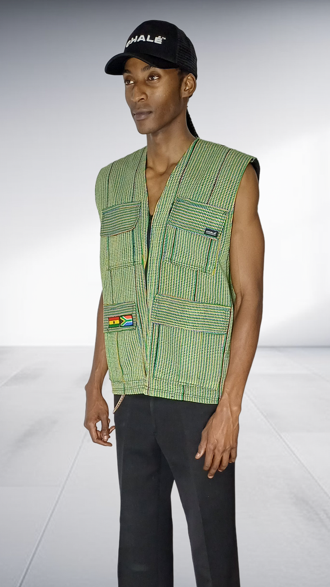Chale Striped Utility Vest - Green