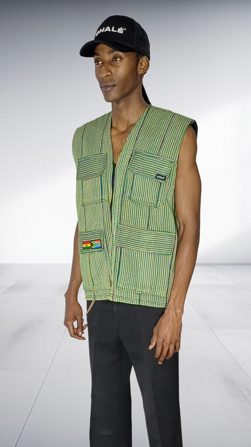 Chale Striped Utility Vest - Green